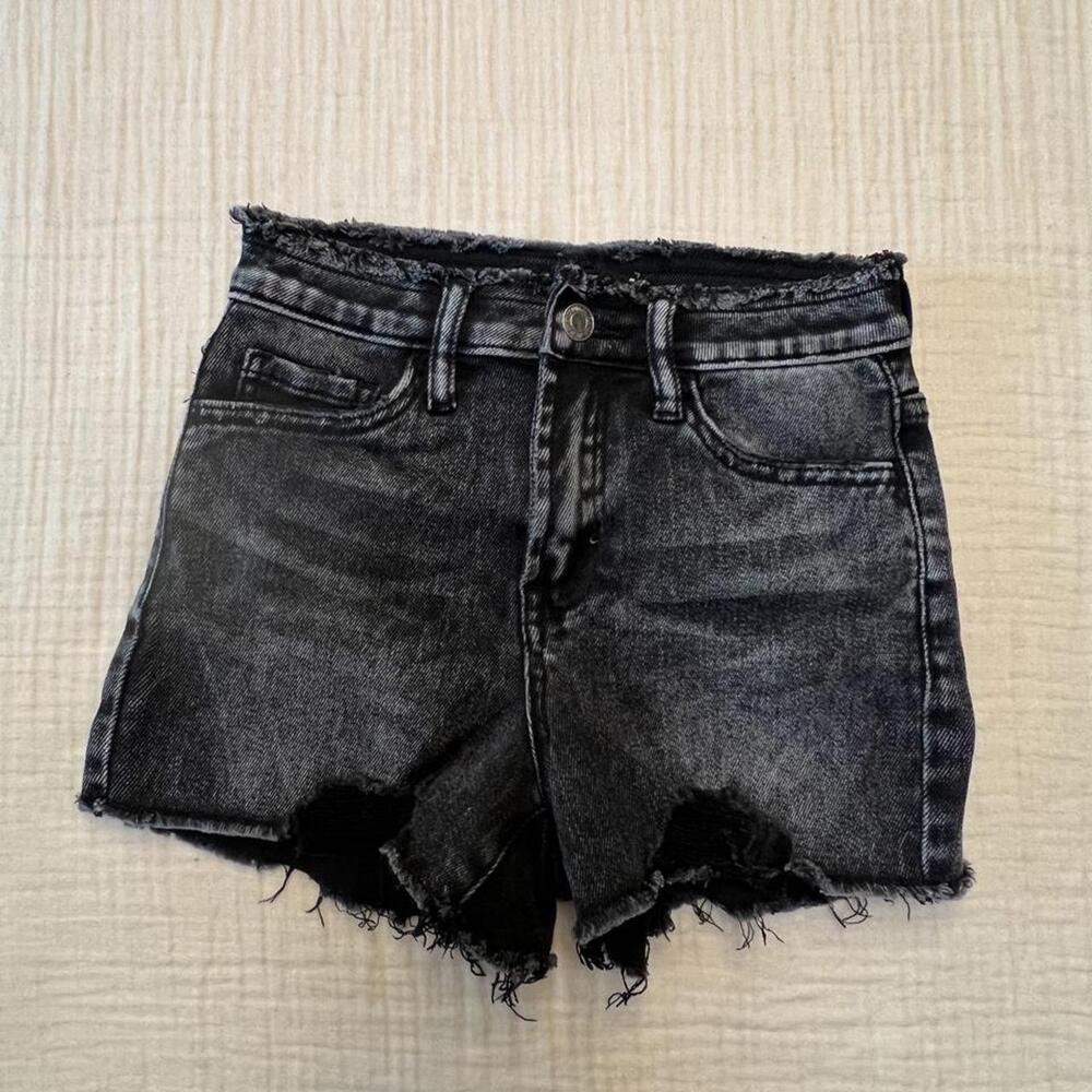Ebony high-rise black denim frayed waist shorts by Vervet (Flying Monkey) and bo